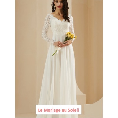 Déstockage Robe de mariée Diane T 48 et 52 manches longues ivoire
