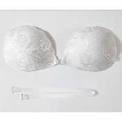 Soutien-gorge adhésif en silicone, dessus en dentelle, blanc Bonnet D