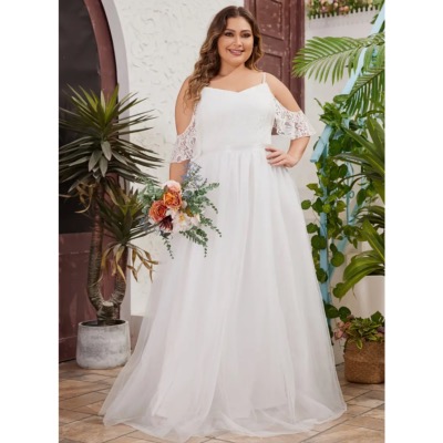 Robe de mariée Anna, tulle, dentelle T 48 avec jupon inclus 