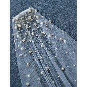 Voile de mariée court avec perles ivoire, 1 mètre 