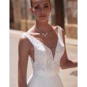 Top de mariée en dentelle sans manches E465 T 36 à 42 Bianco Evento