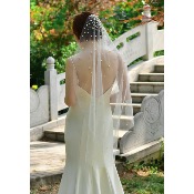 Voile de mariée court avec perles ivoire, 1 mètre 