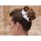 Peigne de mariage J047 blanc/ivoire perle, strass, fleurs