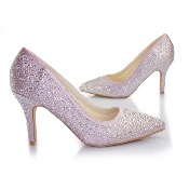 Chaussures de Mariage Rose et Strass, Talon 8 cm