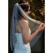 Voile de mari�e ivoire avec perles , 2 longueurs disponibles