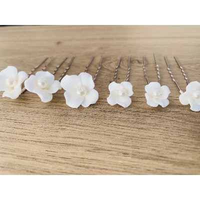 Lot de 6 épingles à cheveux de mariage céramique argenté