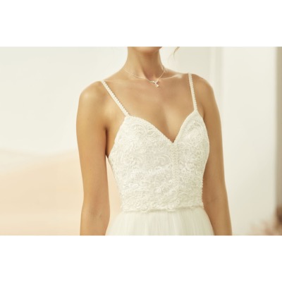 Top de mariée à bretelles E320 broderies T 36 à 44 Bianco Evento 