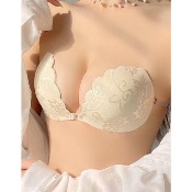 Soutien-gorge adhésif en silicone, dessus en dentelle, blanc Bonnet D