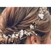 Fil souple avec perles et fleurs, coiffure de mariée, doré ou argenté