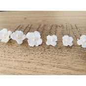 Lot de 6 pingles  cheveux de mariage cramique argent