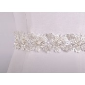 Ceinture de mariée fleurs, strass et satin
