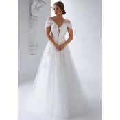 Destockage ! Robe de marie Alix Ivoire/Nuances Roses tulle princesse T 34, et 38  manches paule 