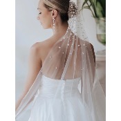 Voile de mariée court avec perles ivoire, 1 mètre 
